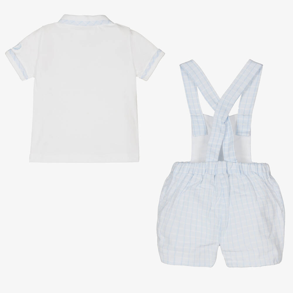 Patachou-طقم دانغريز قطن بيكيه كاروهات لون أبيض وأزرق | Childrensalon Outlet