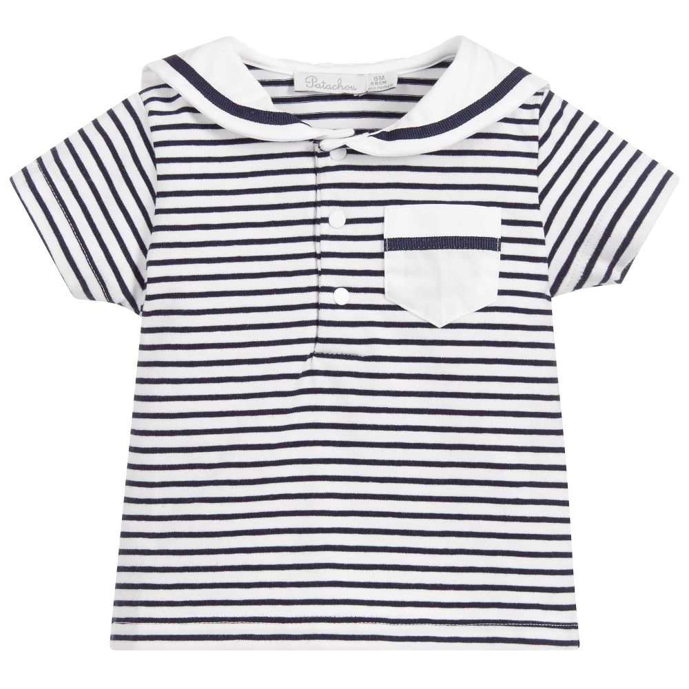 Patachou - Blue & White Cotton Top | Childrensalon