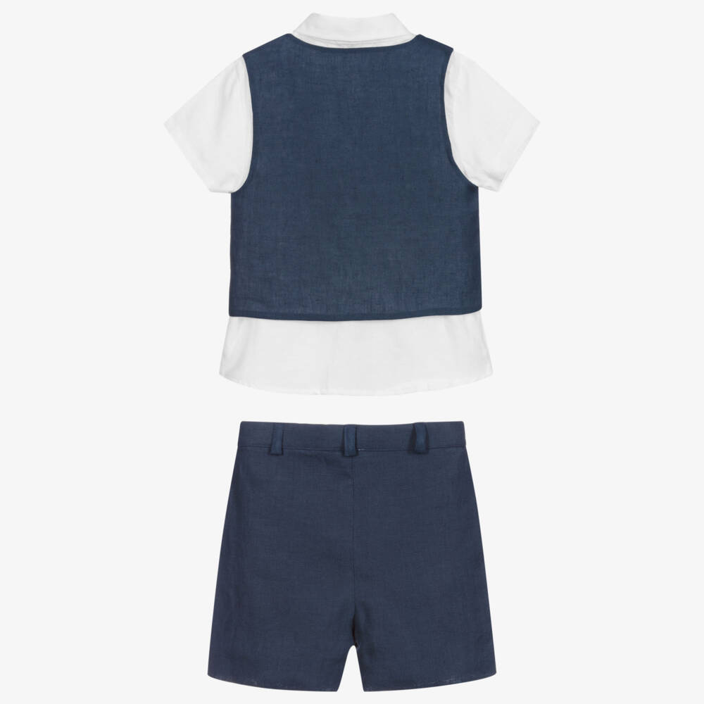 Patachou-طقم شورت 4 قطع قطن وكتّان لون كحلي وأبيض للأولاد | Childrensalon Outlet