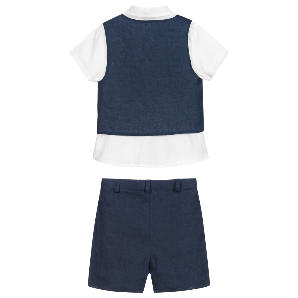 Patachou-Blue & White Linen Shorts Set | Childrensalon Outlet