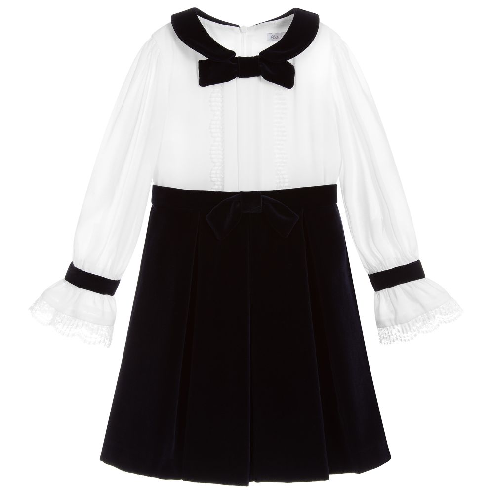Patachou - Blue & White Velvet Dress | Childrensalon