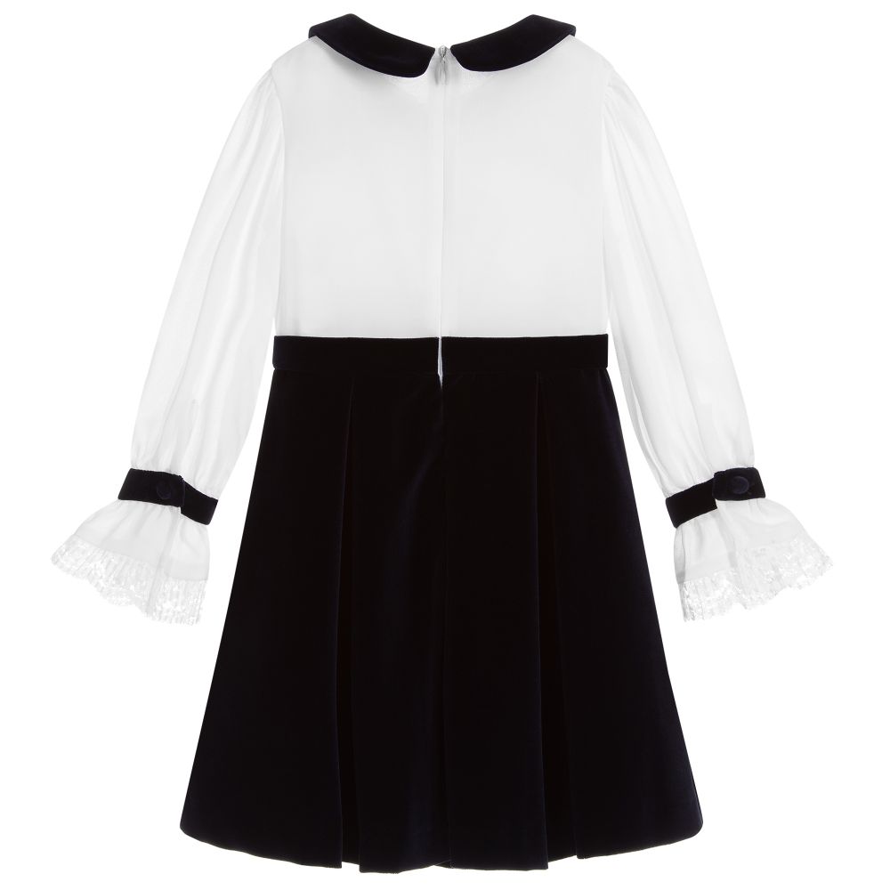 Patachou-Blue & White Velvet Dress | Childrensalon Outlet