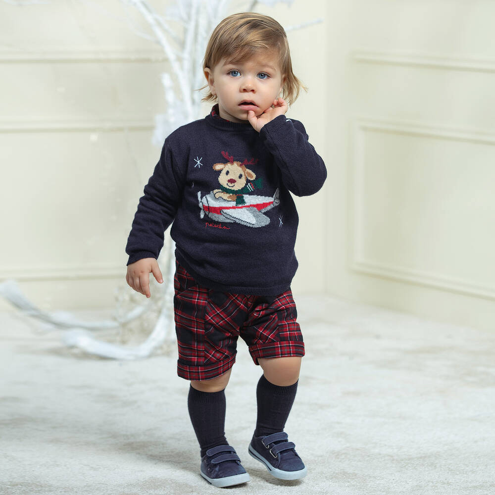 Patachou-Blue Wool Reindeer Sweater | Childrensalon Outlet