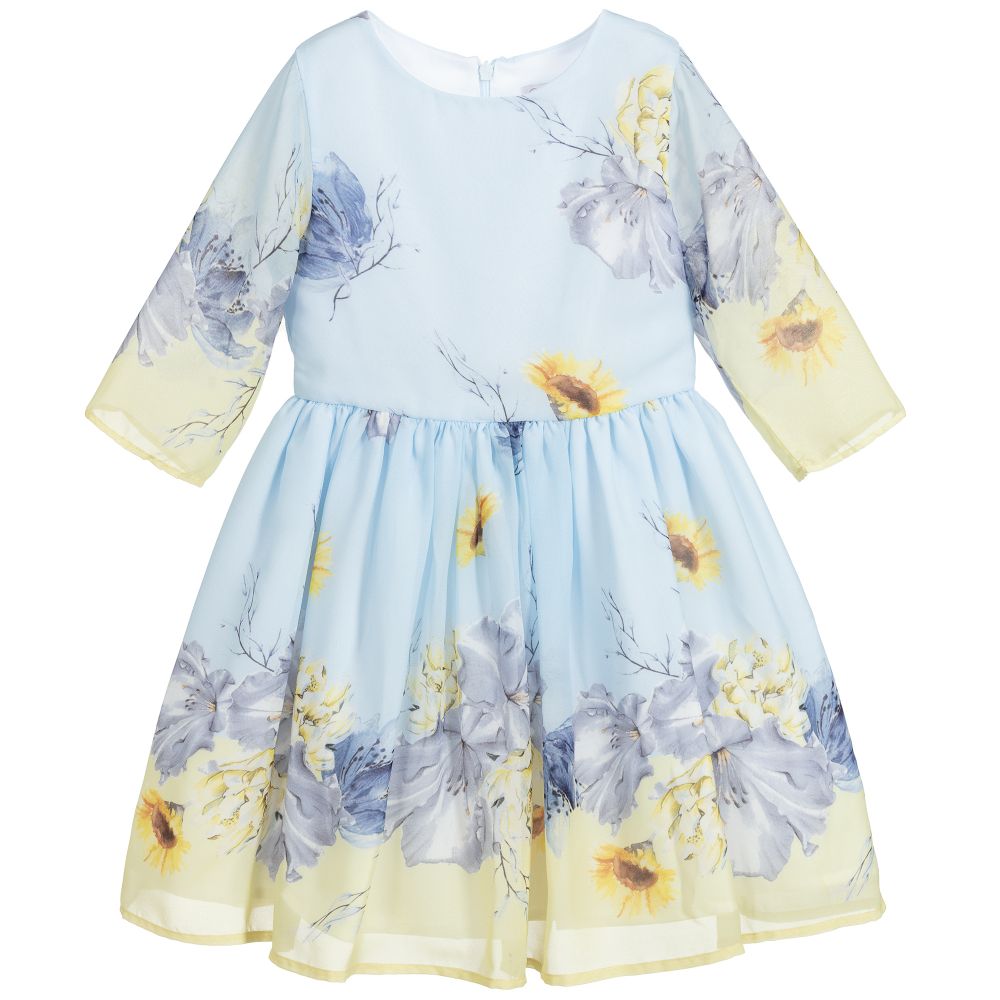 Patachou-Blue & Yellow Chiffon Dress | Childrensalon Outlet