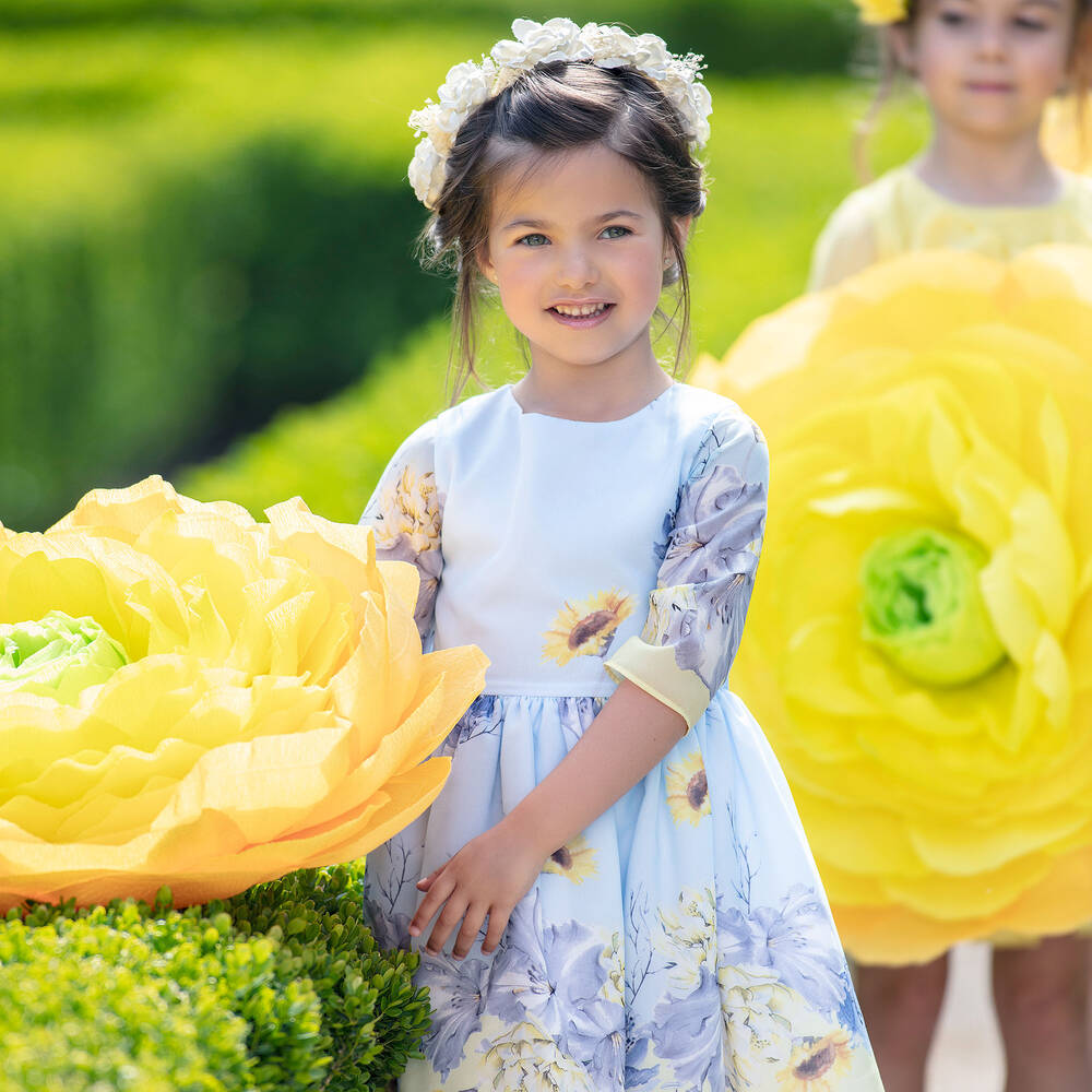 Patachou-Blue & Yellow Chiffon Dress | Childrensalon Outlet