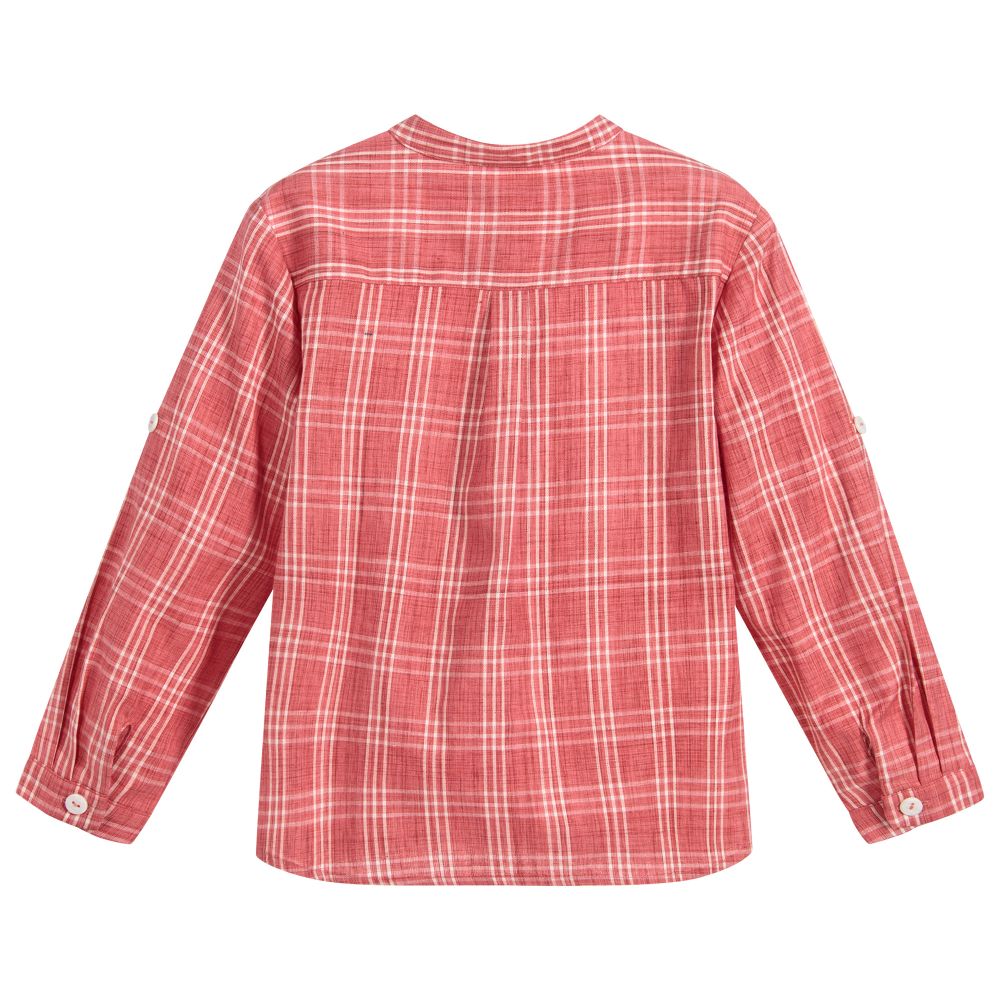 Patachou-قميص كتّان كاروهات لون أحمر مرجاني للأولاد | Childrensalon Outlet