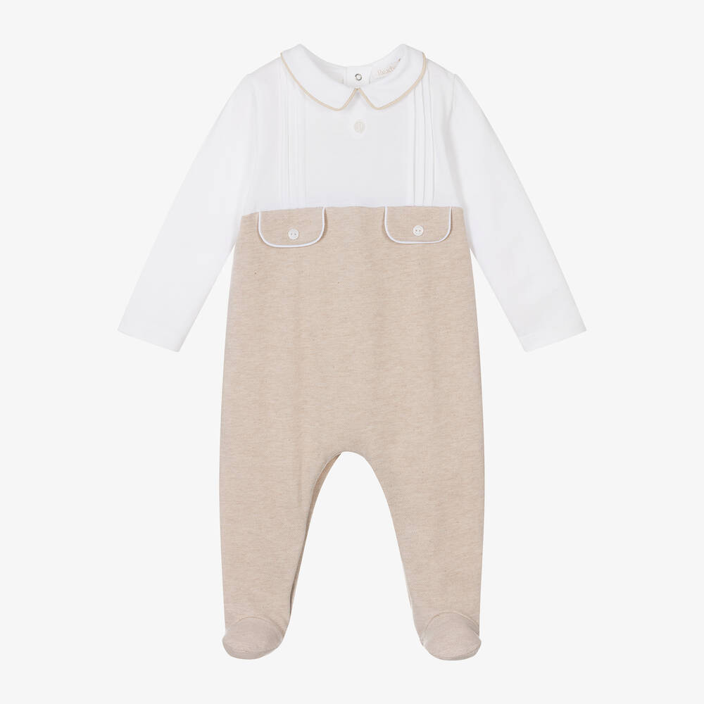 Patachou-Boys Beige Cotton Babygrow | Childrensalon Outlet