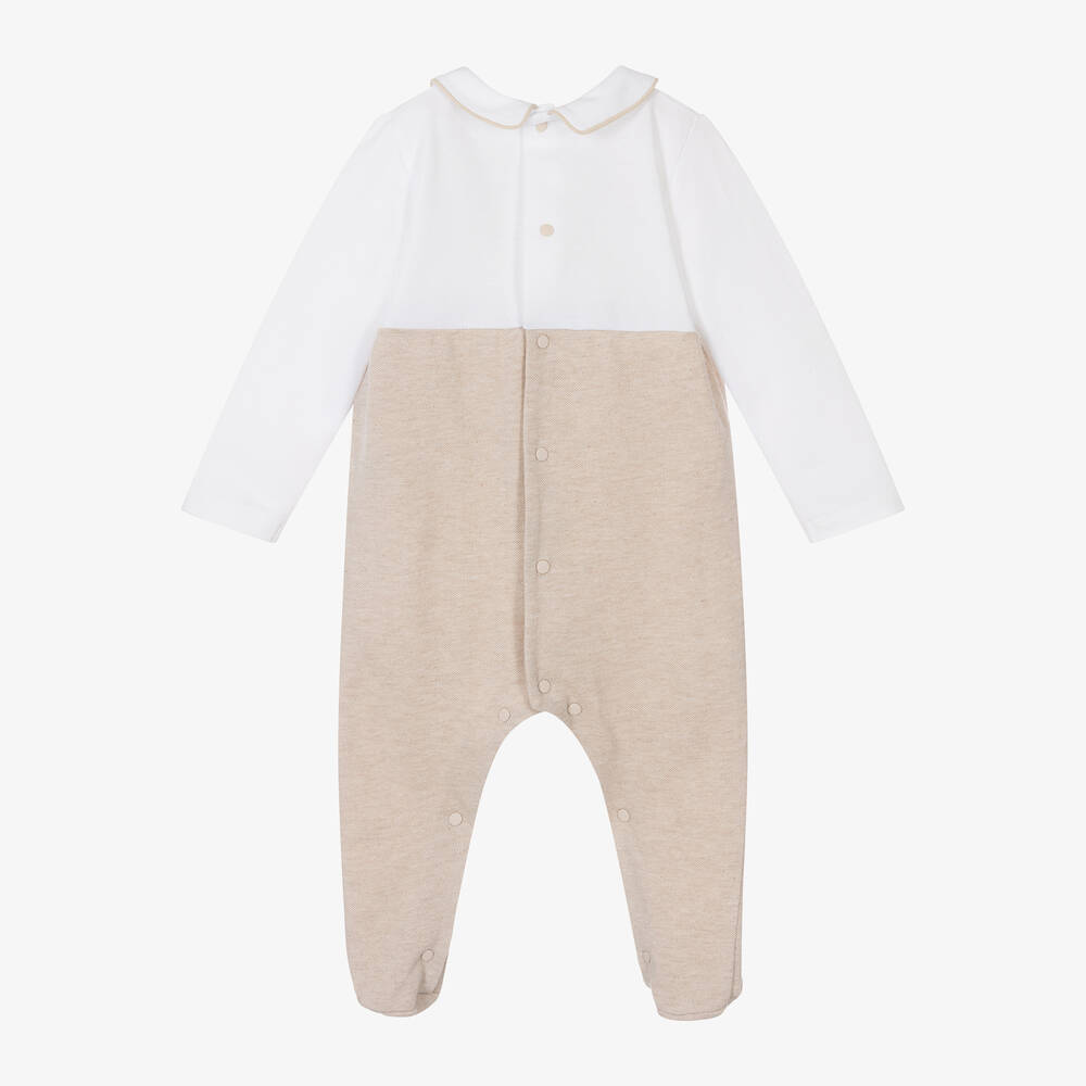 Patachou-Boys Beige Cotton Babygrow | Childrensalon Outlet