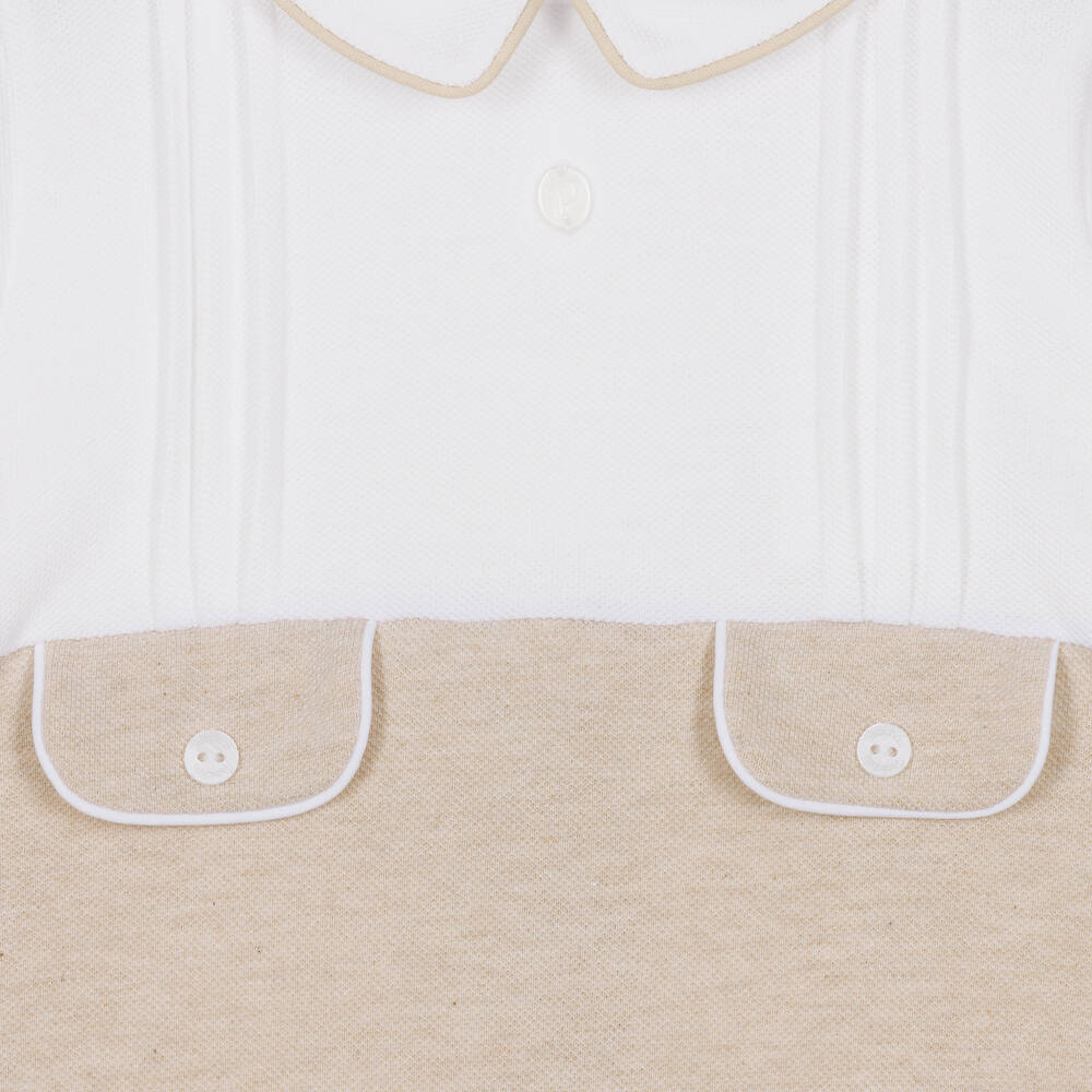 Patachou-Boys Beige Cotton Babygrow | Childrensalon Outlet