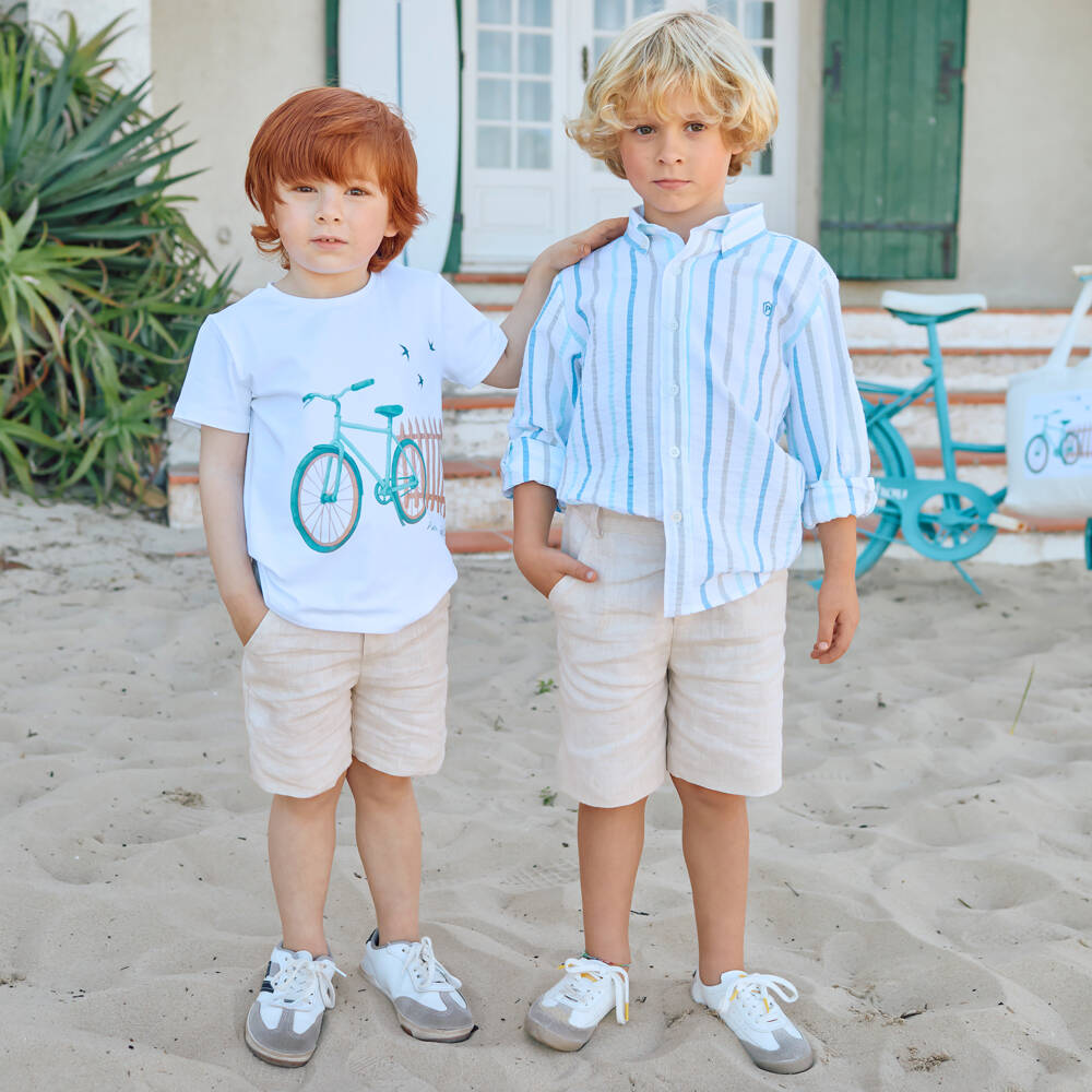 Patachou-Boys Beige Cotton & Linen Chino Shorts | Childrensalon Outlet