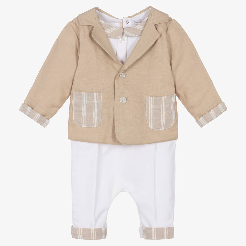 Patachou - Combinaison beige en coton et lin | Childrensalon