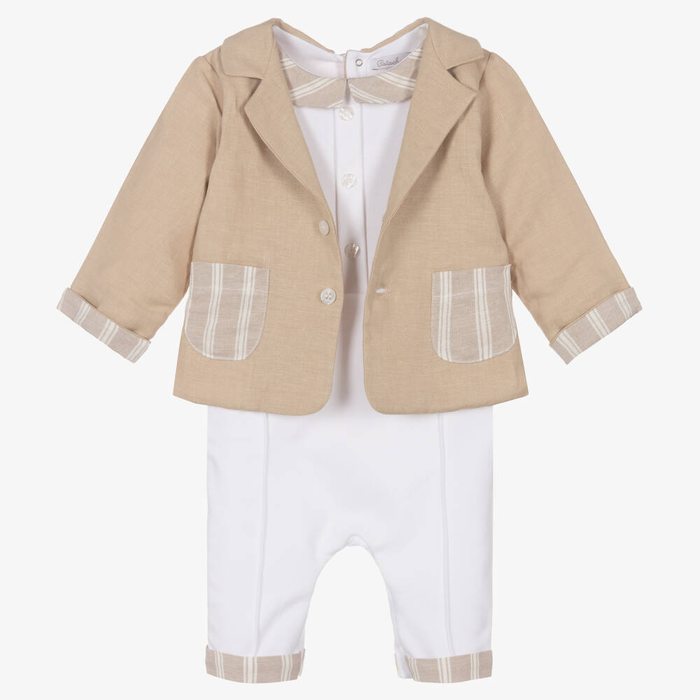 Patachou-Boys Beige Cotton & Linen Romper | Childrensalon Outlet