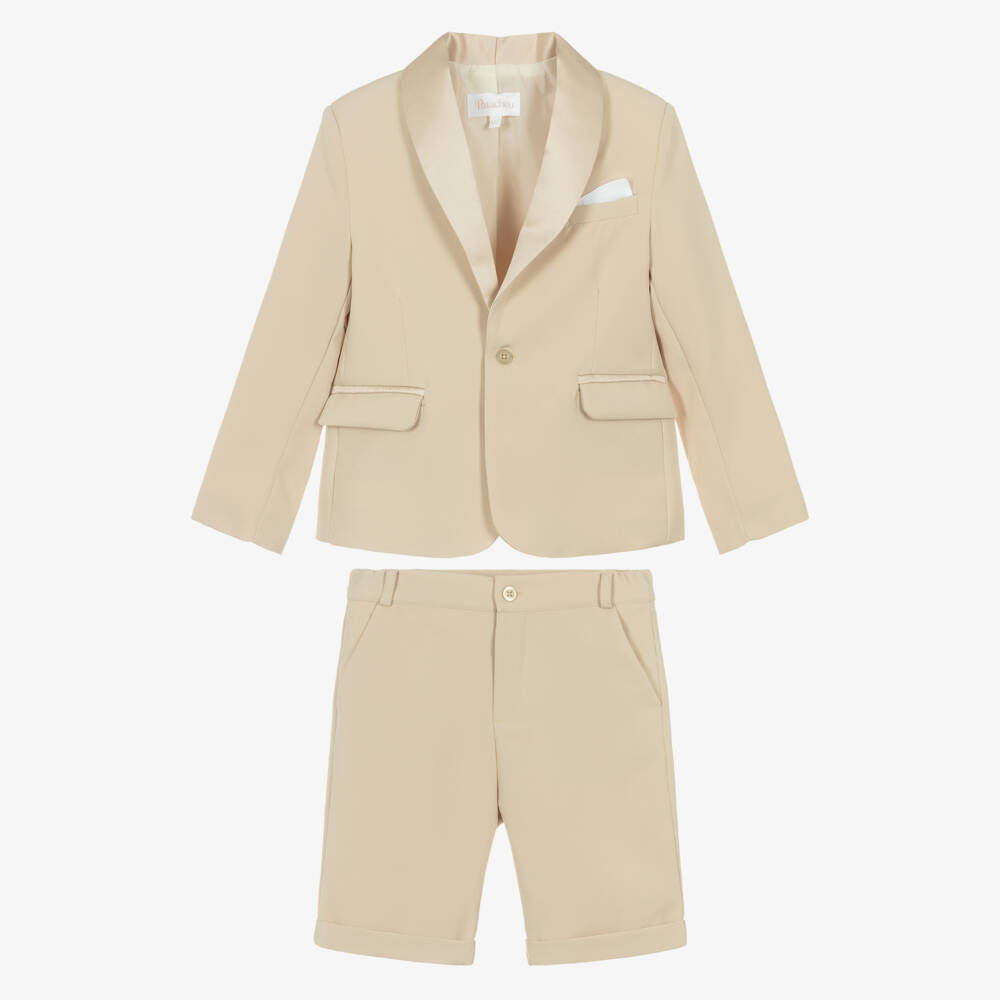 Patachou-Boys Beige Crêpe & Satin Shorts Suit | Childrensalon Outlet