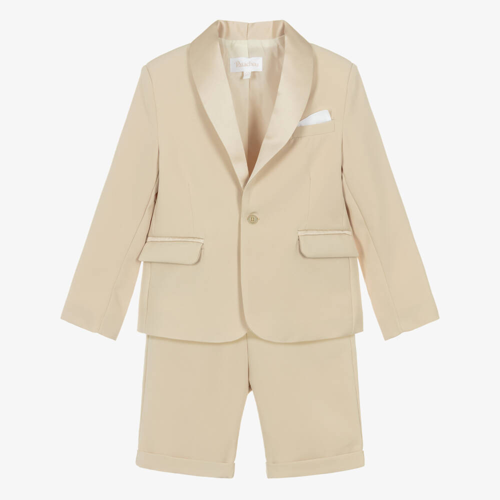 Patachou-Boys Beige Crêpe & Satin Shorts Suit | Childrensalon Outlet