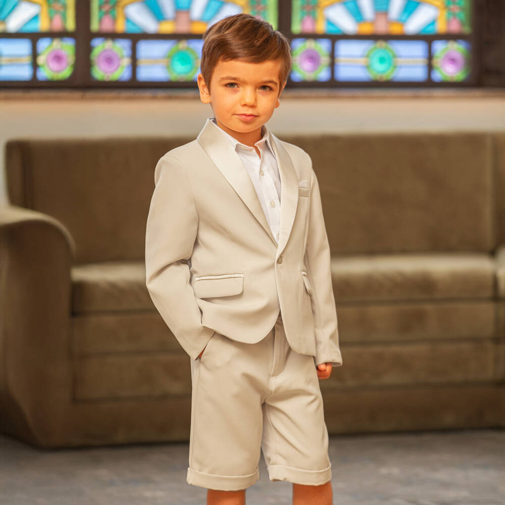 Patachou-Boys Beige Crêpe & Satin Shorts Suit | Childrensalon Outlet