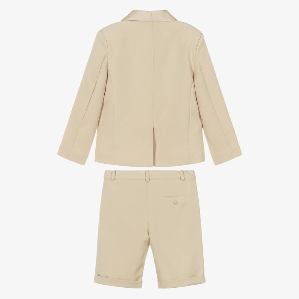 Patachou-Boys Beige Crêpe & Satin Shorts Suit | Childrensalon Outlet