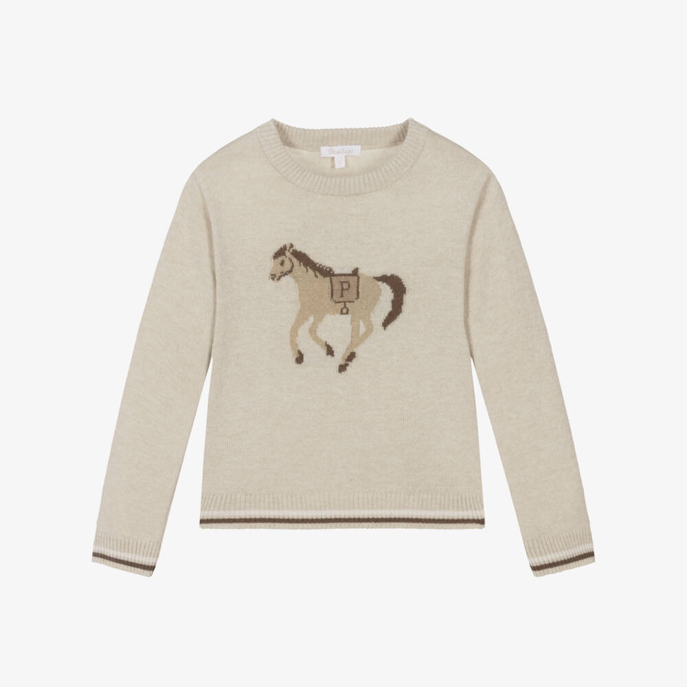 Patachou-Бежевый свитер с лошадью для мальчиков | Childrensalon Outlet