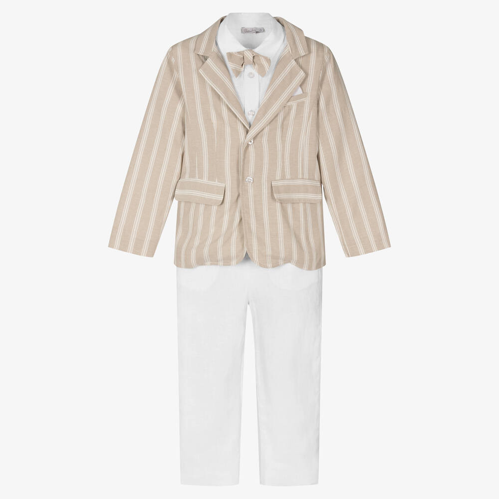 Patachou - Boys Beige & Ivory Linen Suit | Childrensalon