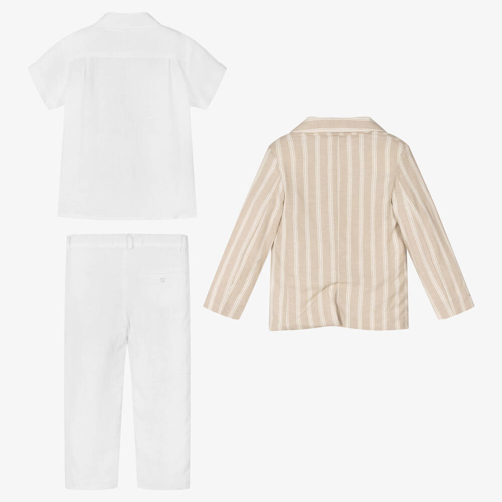 Patachou-Кремово-бежевый льняной костюм | Childrensalon Outlet