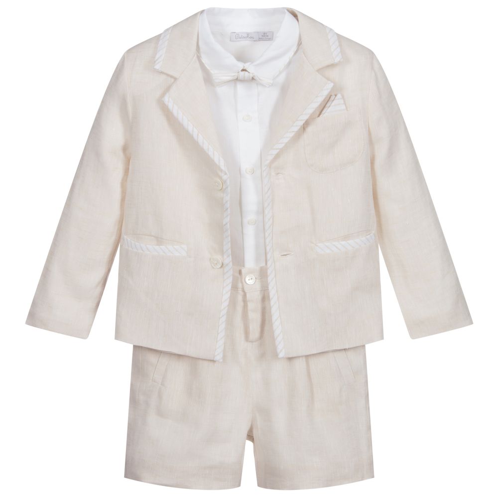 Patachou - Белый топ и бежевые шорты из льна для мальчиков | Childrensalon