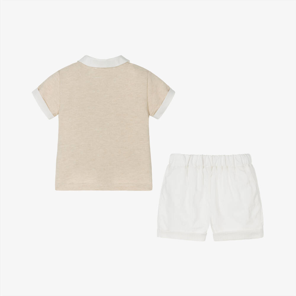 Patachou-Boys Beige Striped Cotton Ensemble | Childrensalon Outlet