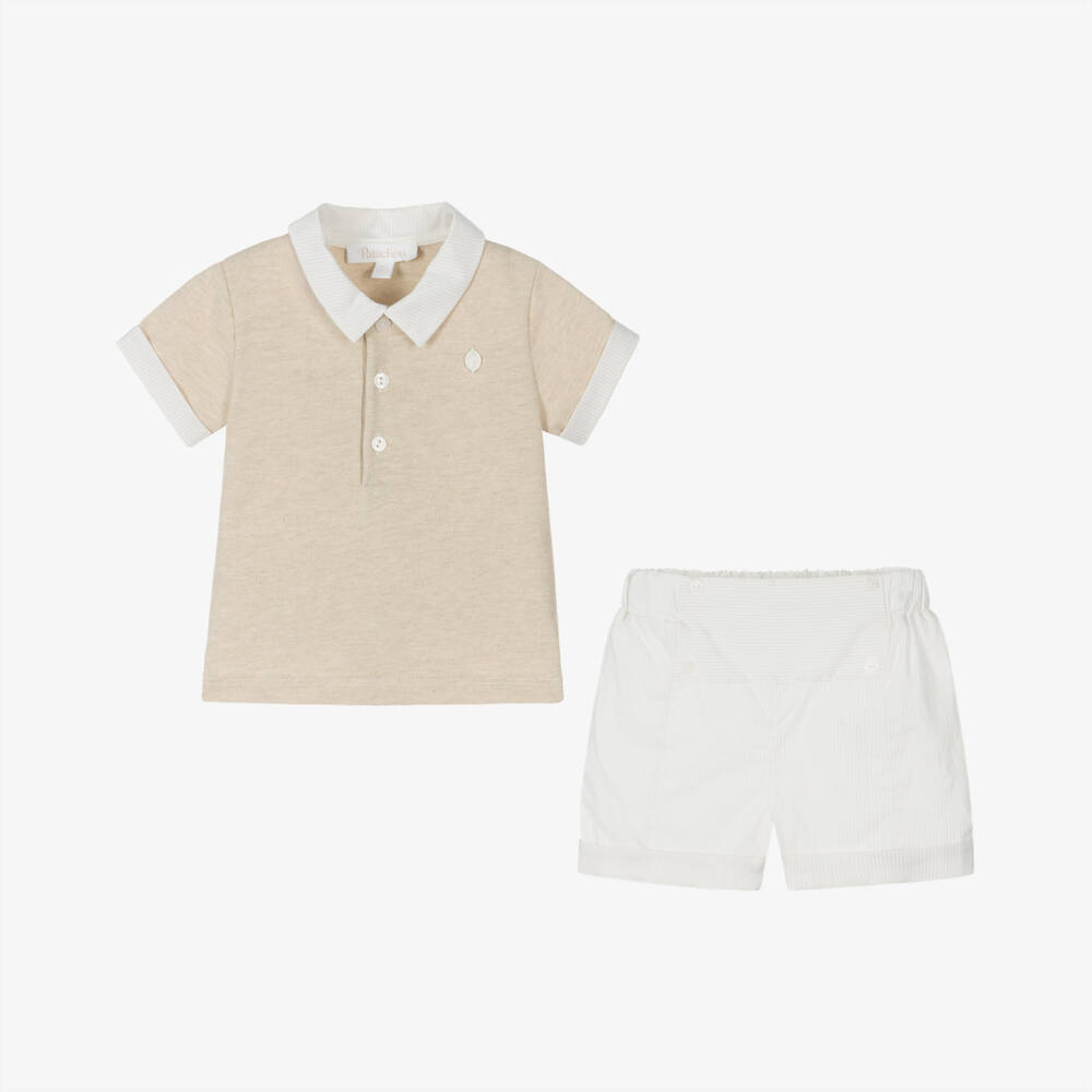 Patachou-Boys Beige Striped Cotton Ensemble | Childrensalon Outlet
