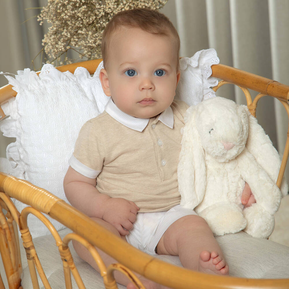 Patachou-Boys Beige Striped Cotton Ensemble | Childrensalon Outlet