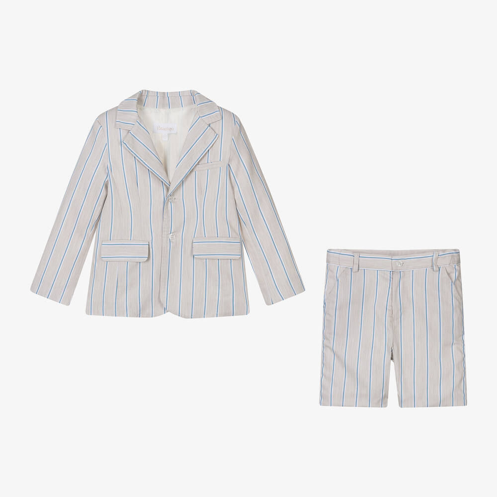 Patachou-Boys Beige Striped Shorts Suit | Childrensalon Outlet