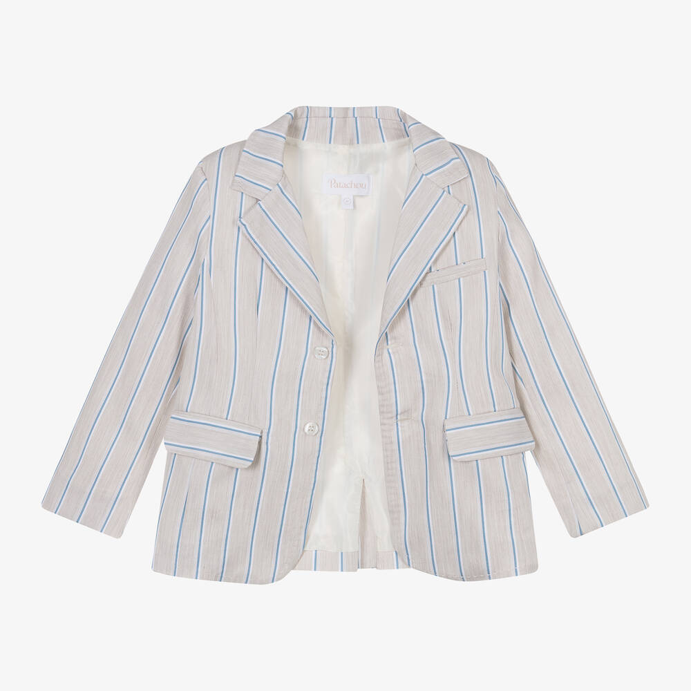 Patachou-Boys Beige Striped Shorts Suit | Childrensalon Outlet