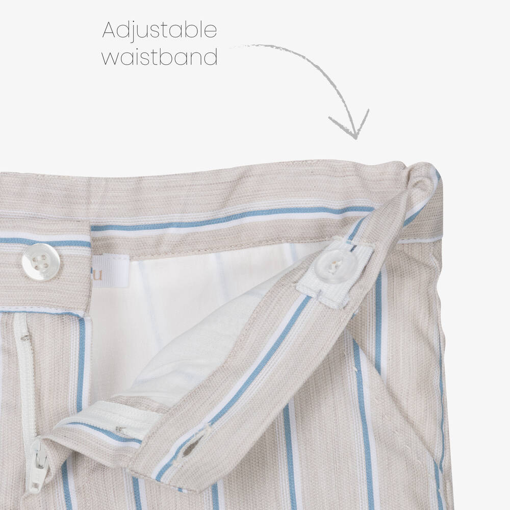 Patachou-Boys Beige Striped Shorts Suit | Childrensalon Outlet