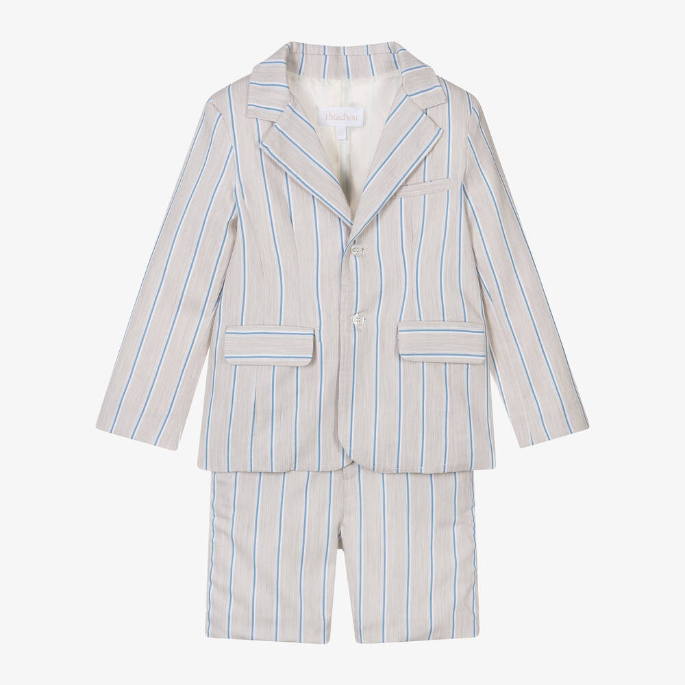 Patachou-Boys Beige Striped Shorts Suit | Childrensalon Outlet