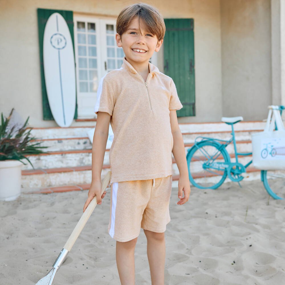 Patachou-Boys Beige Towelling Shorts Set | Childrensalon Outlet