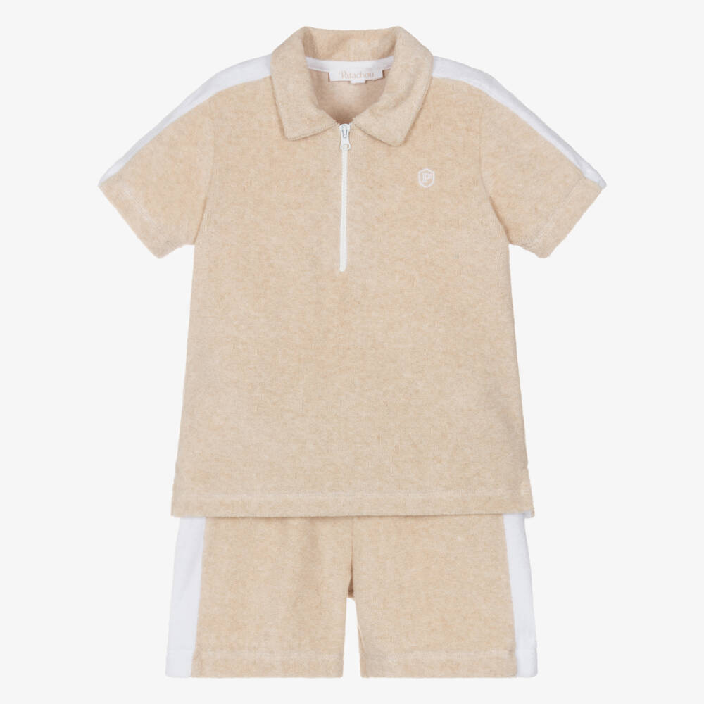 Patachou-Boys Beige Towelling Shorts Set | Childrensalon Outlet