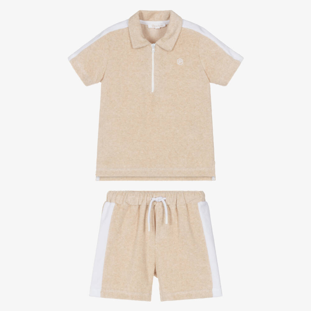 Patachou-Boys Beige Towelling Shorts Set | Childrensalon Outlet