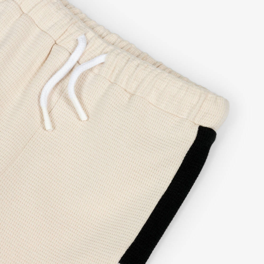 Patachou-Boys Beige Waffle Cotton Jersey Hoodie Shorts Set | Childrensalon Outlet