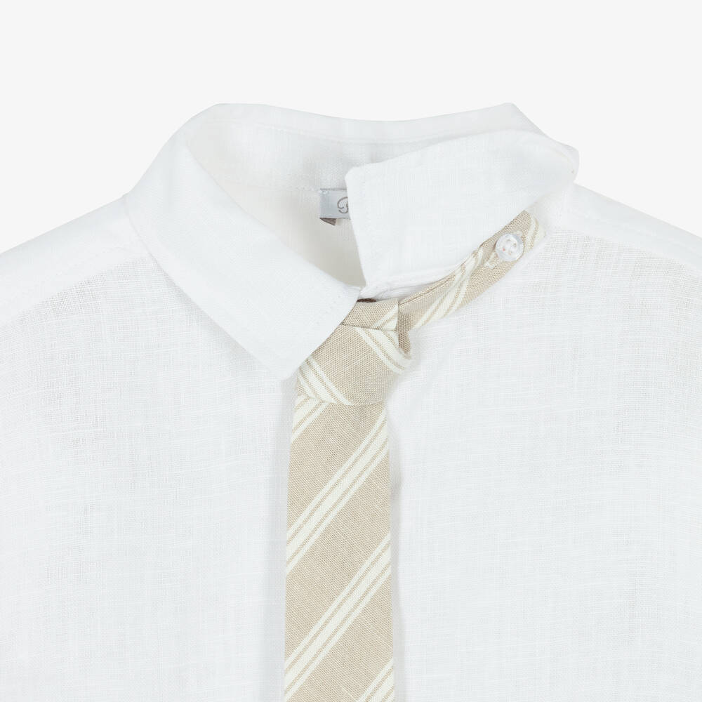 Patachou-طقم شورت كتان وقطن لون أبيض وبيج للأولاد | Childrensalon Outlet