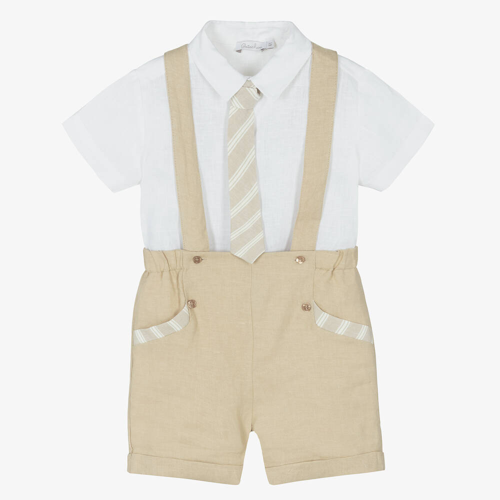 Patachou-Белая рубашка и бежевые шорты из льна | Childrensalon Outlet