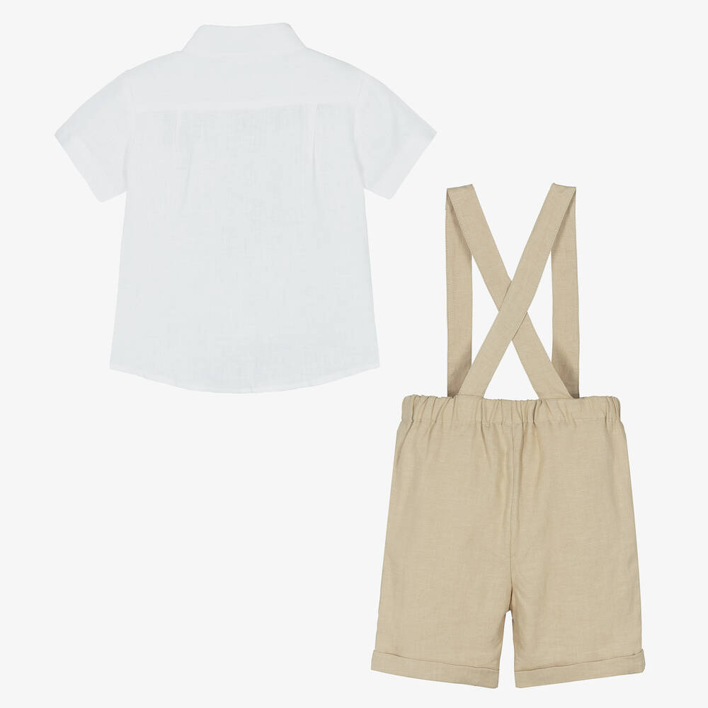 Patachou-طقم شورت كتان وقطن لون أبيض وبيج للأولاد | Childrensalon Outlet