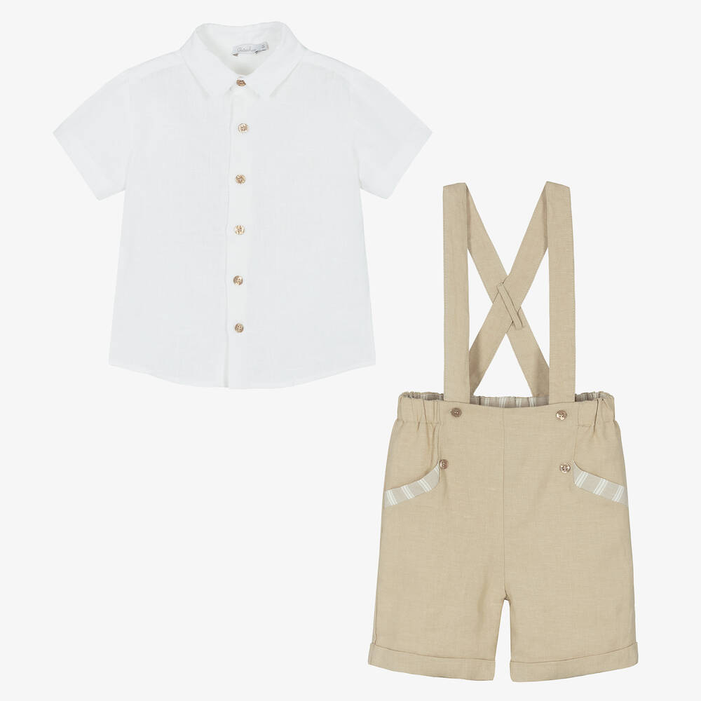 Patachou-طقم شورت كتان وقطن لون أبيض وبيج للأولاد | Childrensalon Outlet
