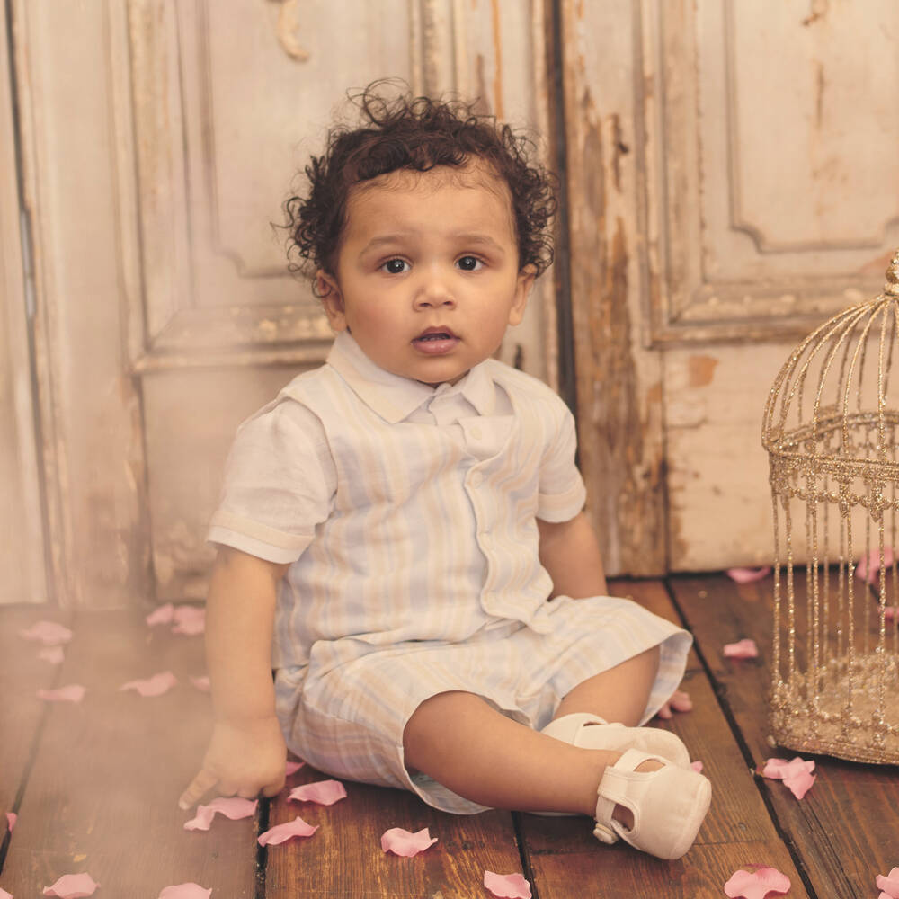 Patachou-Boys Blue & Beige Shorts Set | Childrensalon Outlet