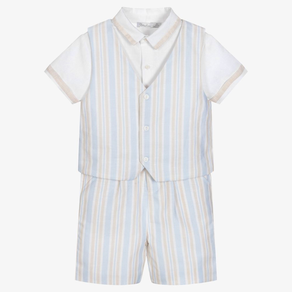Patachou-Boys Blue & Beige Shorts Set | Childrensalon Outlet