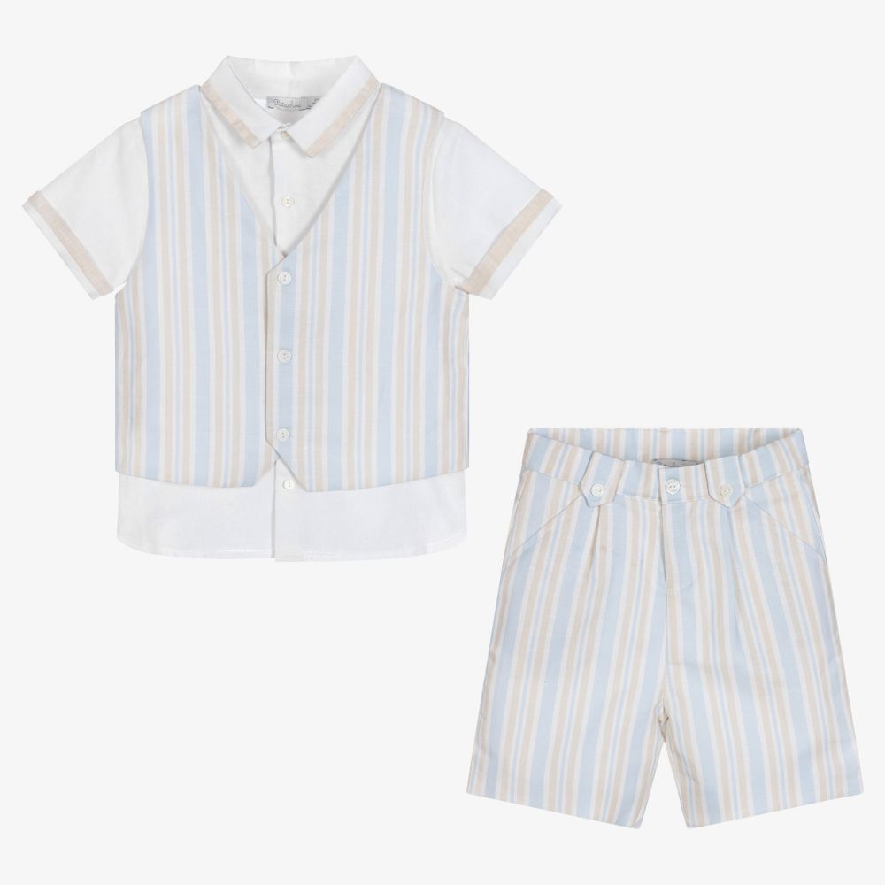 Patachou-Boys Blue & Beige Shorts Set | Childrensalon Outlet