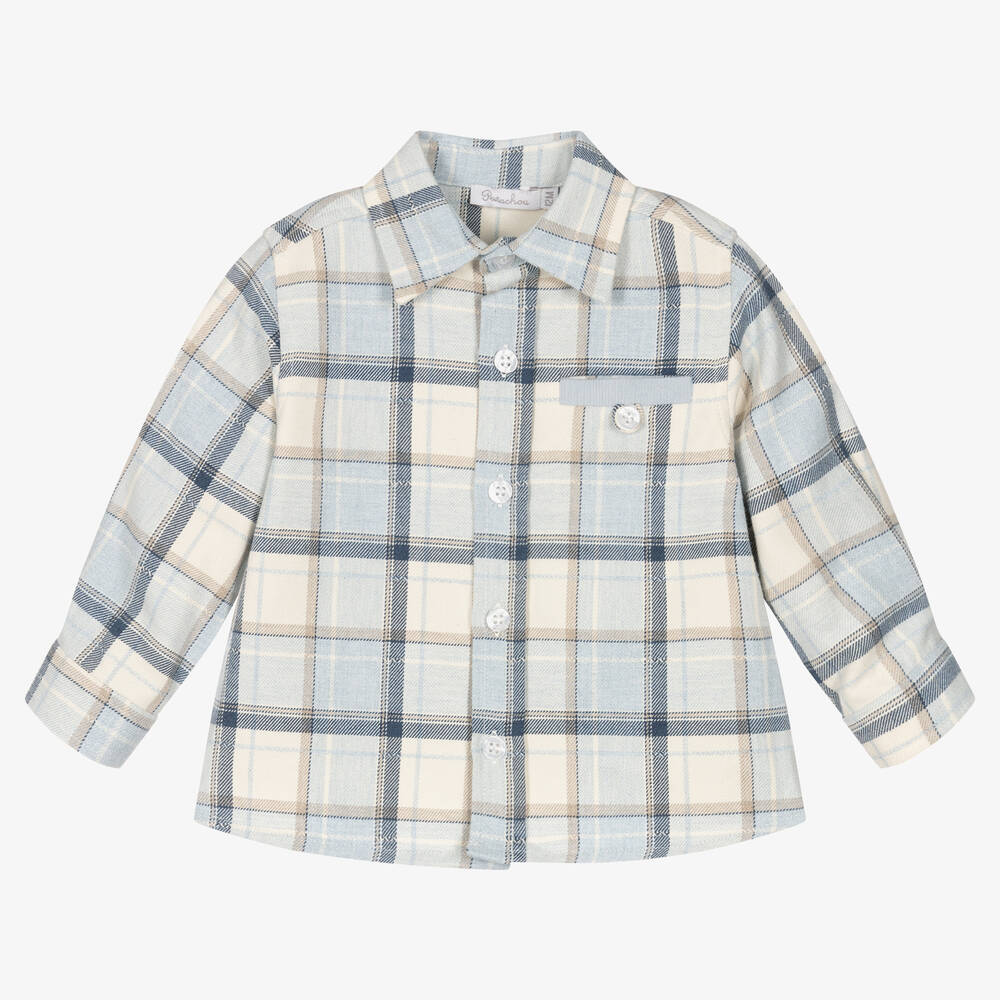 Patachou - Boys Blue Check Cotton Shirt | Childrensalon
