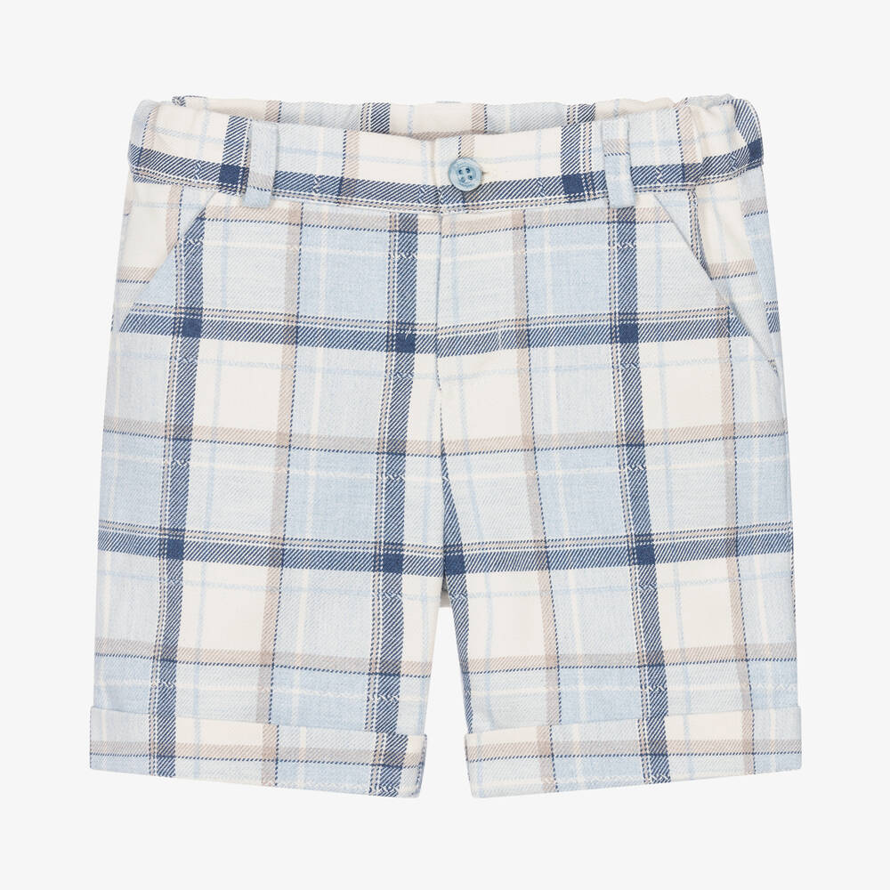 Patachou - Boys Blue Check Cotton Shorts | Childrensalon