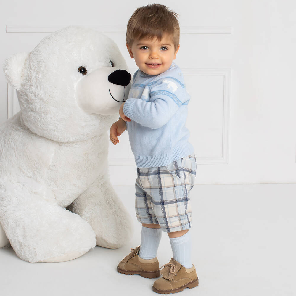 Patachou-شورت قطن فلانيل كاروهات لون أزرق للأولاد | Childrensalon Outlet