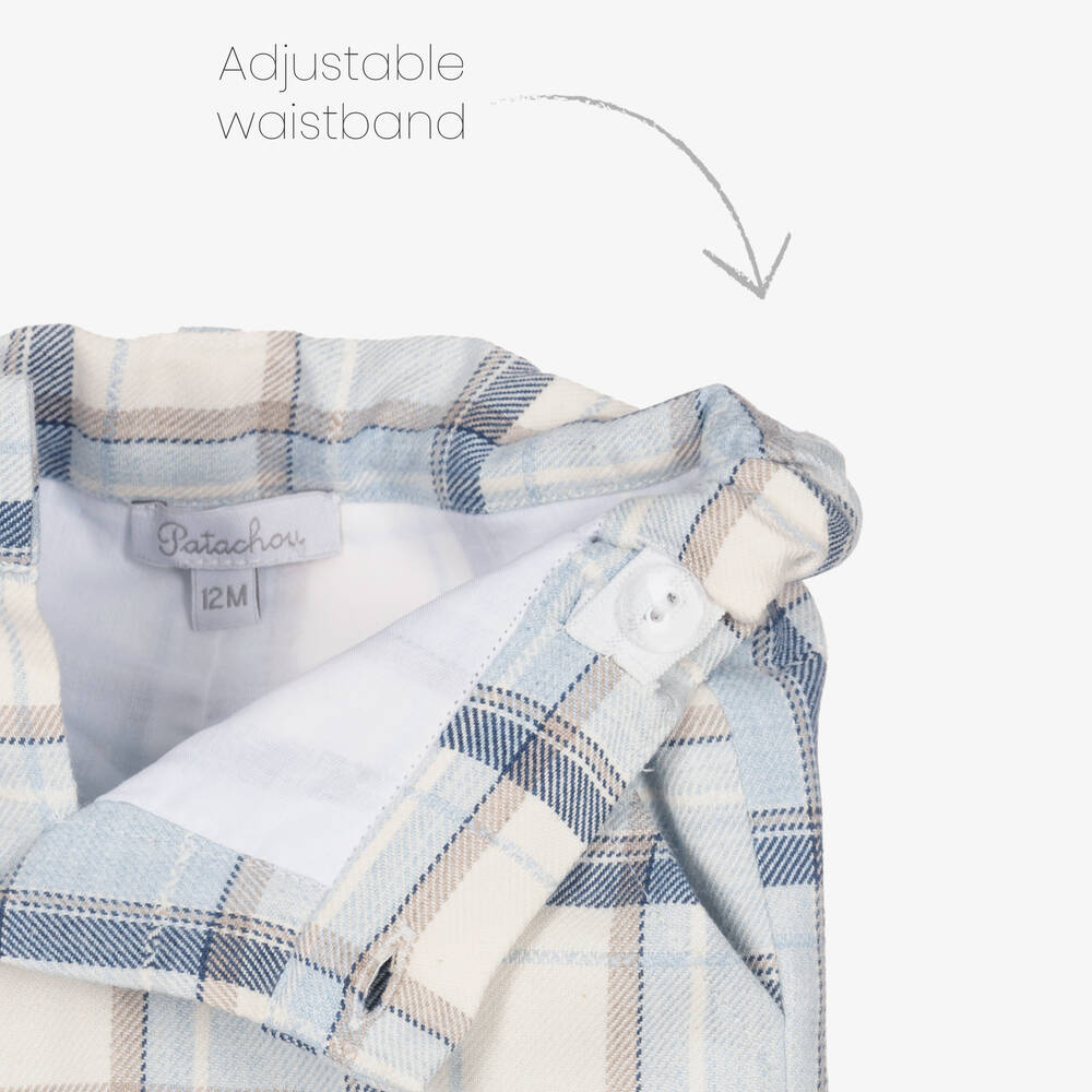 Patachou-شورت قطن فلانيل كاروهات لون أزرق للأولاد | Childrensalon Outlet