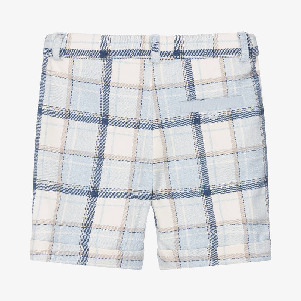 Patachou-شورت قطن فلانيل كاروهات لون أزرق للأولاد | Childrensalon Outlet