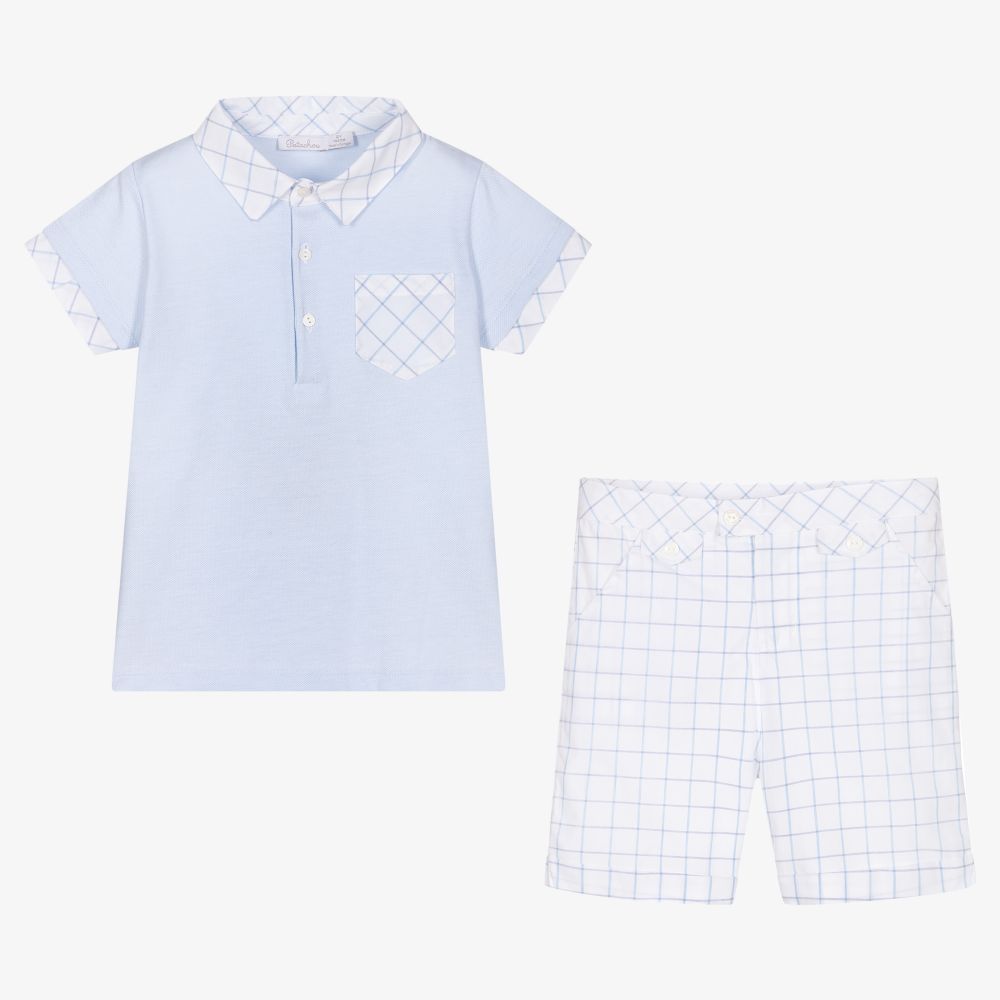 Patachou-طقم شورت قطن لون أزرق وأبيض للأولاد | Childrensalon Outlet
