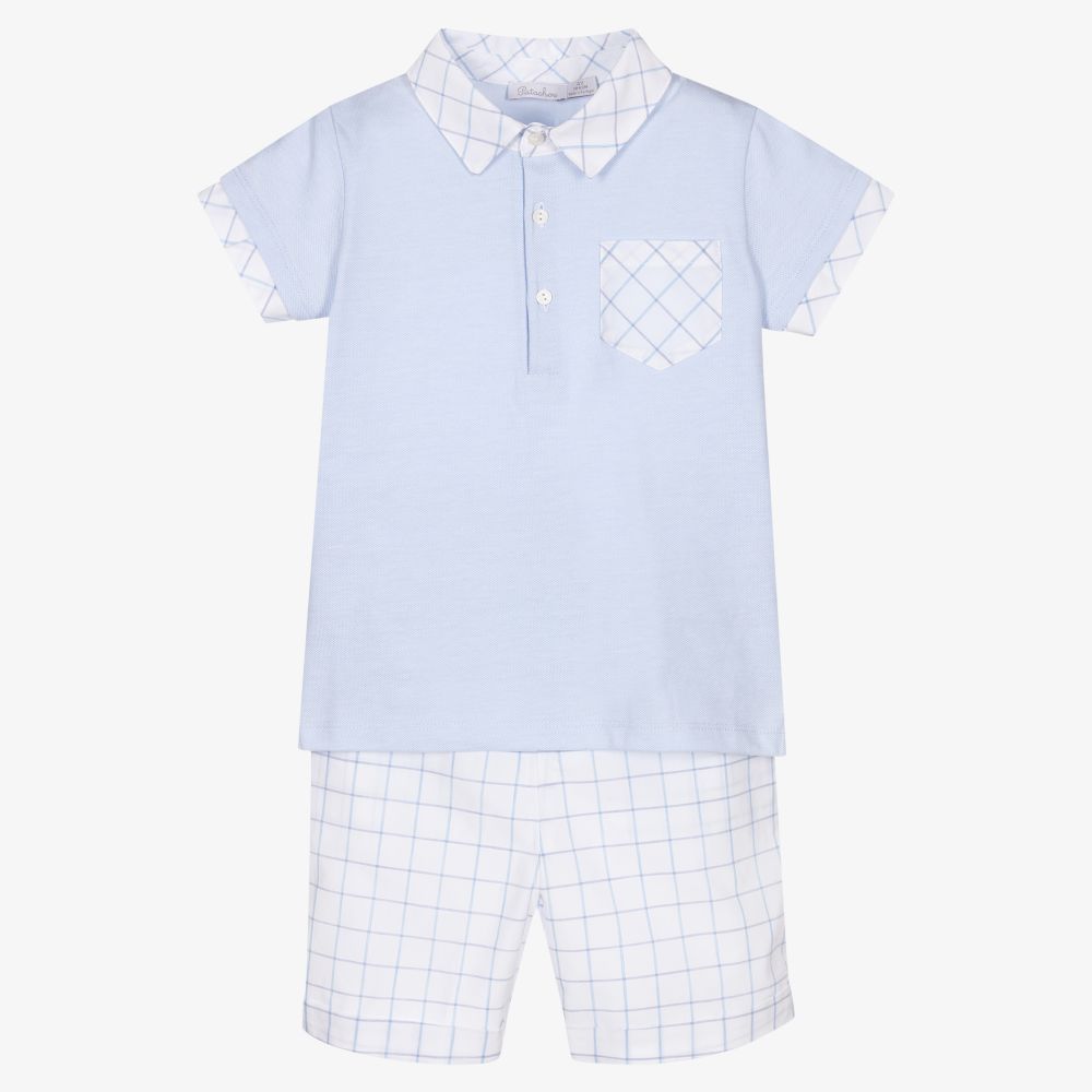 Patachou - Голубая рубашка и шорты в клетку для мальчиков | Childrensalon