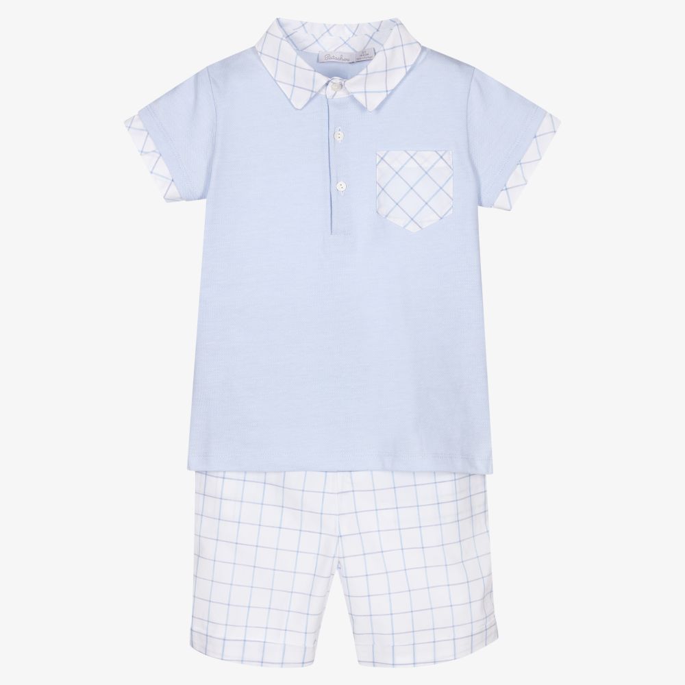 Patachou - Blau kariertes Shorts-Set (J) | Childrensalon